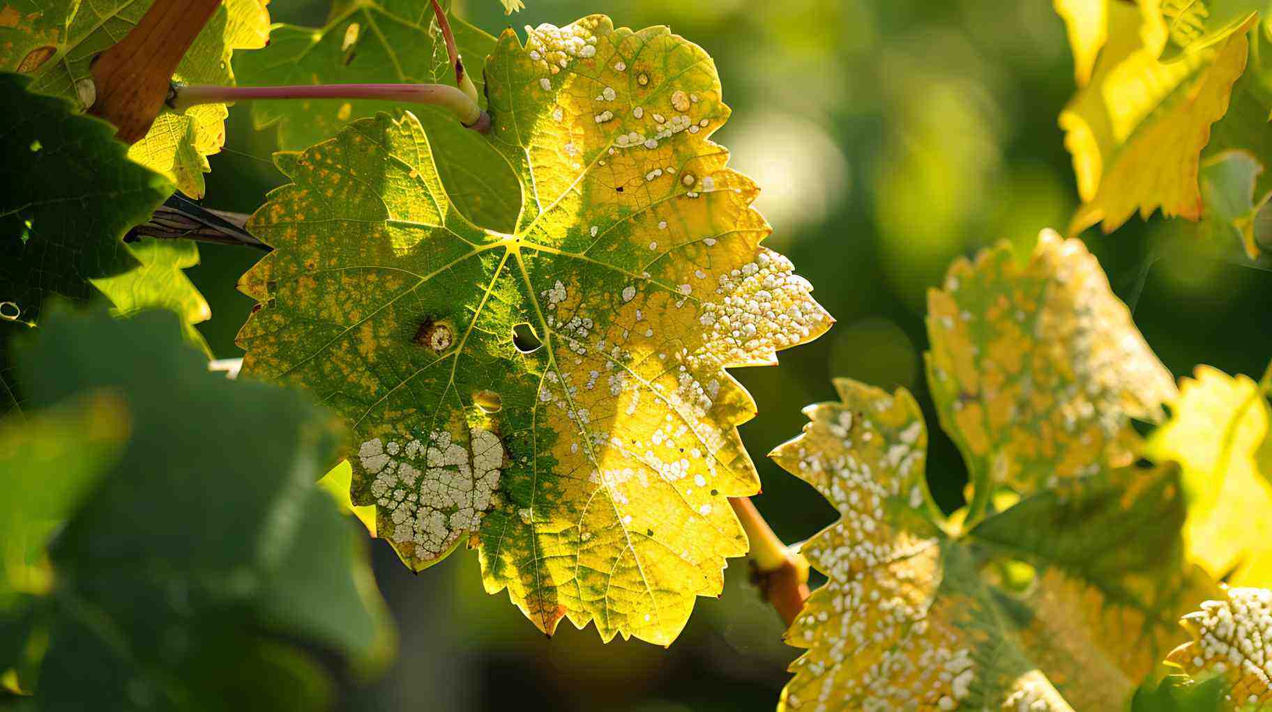 Macchie fogliari su vite causata da Peronospora